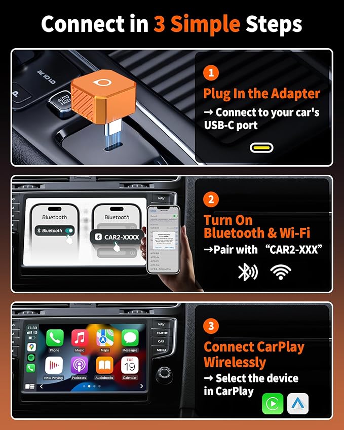 OTTOCAST Mini Pot (2026 Version) Wireless 2-in-1 CarPlay & Android Auto Adapter,Plug&Play Dongle for iPhone & Android,Bluetooth Auto Connect,Converts Factory Wired to Wireless CarPlay Adapter(USB-C)