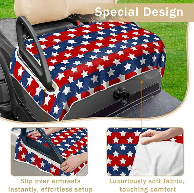 YOKYHOM American Flag Golf Cart Seat Covers for 2/4-Seater, Patriotic USA Seat Towel Blanket Keeps Seats Cool & Clean for Summer, Microfiber Fits EZGO, Club Car, Yamaha, 51"x31"