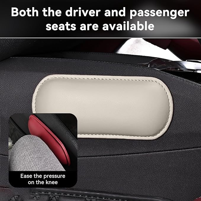Car Center Console Knee Leg Elbow Cushion Pad, Soft Leather Door Armrest Foot Care Thigh Support Comfort Pillow, Auto Interior Accessories for Knee Pain Relief (Beige)