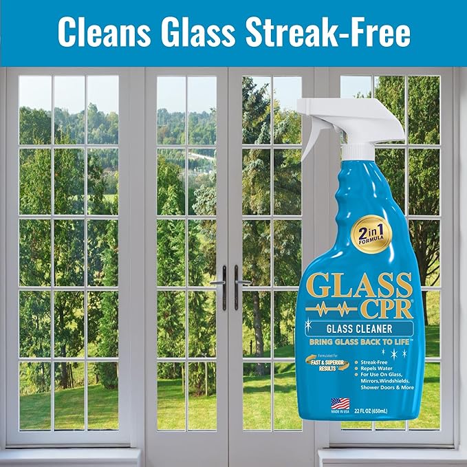 Glass CPR 2-in-1 Glass Cleaner & Water Repellent (22oz) + 2 Microfiber Applicator Towels | Deep Cleaning for Glass, Mirrors, Windows, Windshields, Shower Doors