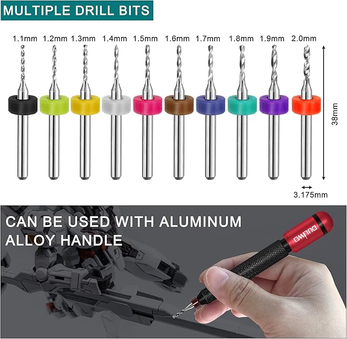 Micro Drill Bit Set, 10pcs Tungsten Drill Bits (1.1-2.0mm) for Jewelry, Models, Crafts, PCB, Hobby & Small Drilling Projects
