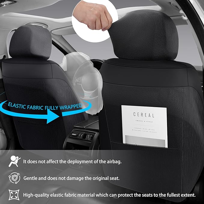 Full Coverage Faux Leather Car Seat Covers Full Set,Automotive Seat Covers for Cars,SUVs Pick-up Truck, Car Seat Cushion, Black and Grey Seat Covers for 5 Seats