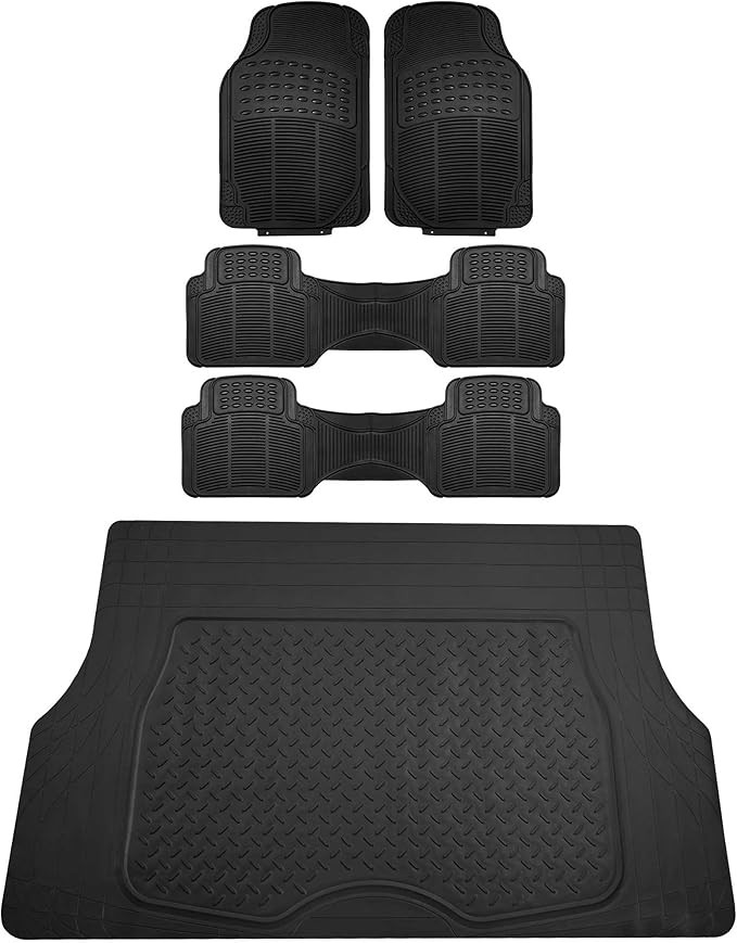 FH Group 3 Row Climaproof™ Trimmable Non-Slip Vinyl Floor Mats with Cargo Liner- Universal Fit for Cars Trucks and SUVs (Black) F11306-F16401