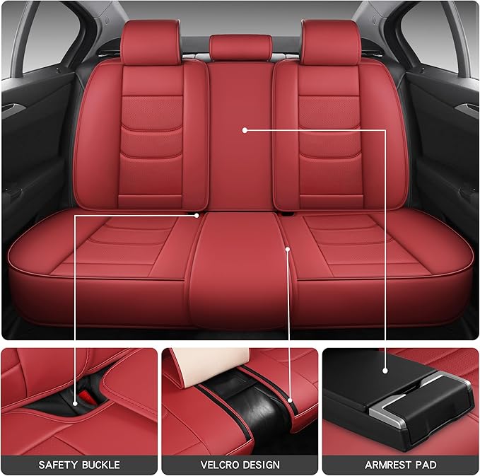 Full Coverage Full Set Waterproof Leather Car Seat Covers with Lumber Support and Airbag Compatible Universal Fit for Most SUVs,Trucks,and Sedans with 5 Seats in Automotive Seat Covers