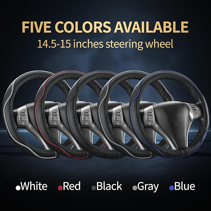 Steering Wheel Cover,Anti-Slip, Safety,Soft,Breathable,Heavy Duty,Thick,Full Surround, Sports Style,Universal Car Accessories for Women Men Fit 14" 1/2-15"(Black with Blue line)