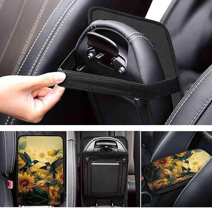 Floral Hummingbird Car Center Console Armrest Cover for SUV Vehicles Soft Comfortable Armrest Box Cover Center Console Pad Universal Fit Aiuomotive Accessories