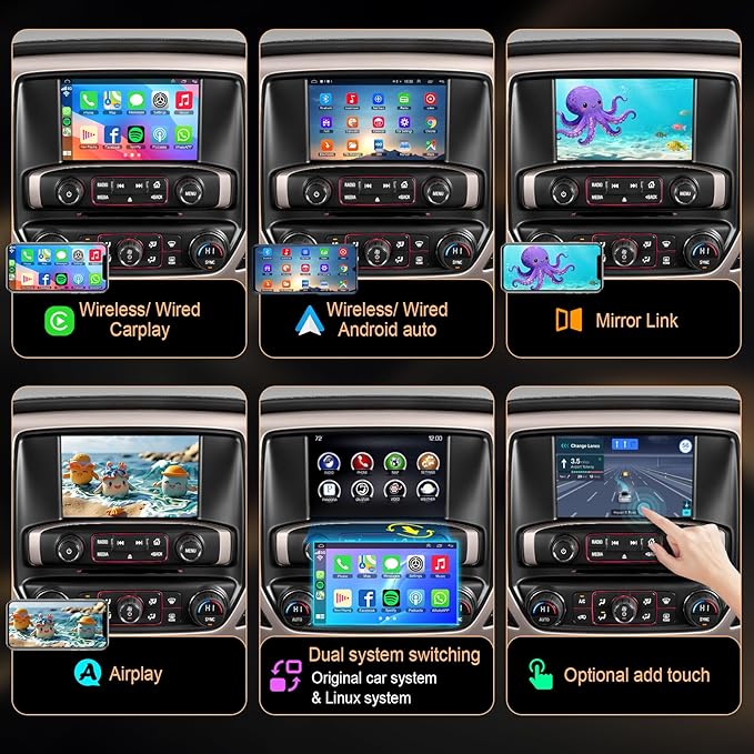 Wireless Carplay Android Auto Adapter Decoder Box for Cadillac, Buick, Chevrolet, GMC 2014-2020, Carplay Retrofit Kit, Support Mirrorlink, Reverse Camera