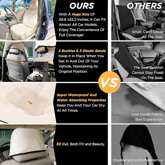 Waterproof Seat Cover Towel, 2PCS Premium Sweat Carseat Protector, Perfect for Universal Anti-Slip Car Truck SUV Seat, Great for Surfing Yoga Gym Workout, Tan