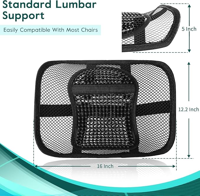 Samyoung Mesh Back Lumbar Support, Back Support Seat Cushion with Breathable Mesh for Office Chairs Car 12” x 16”