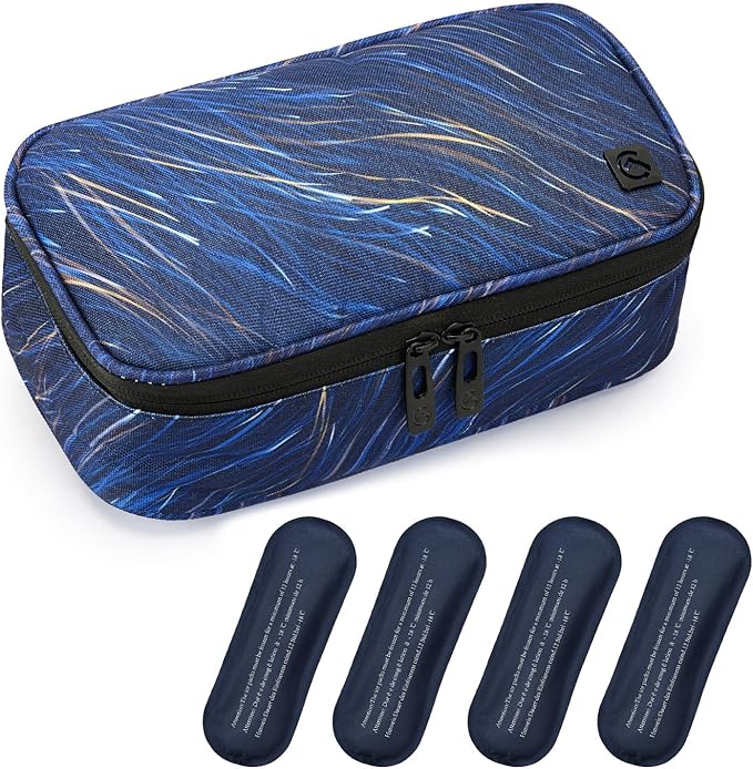 ALLCAMP Insulin Cooler Travel Case Diabetic Medication Cooler with 4 Ice Pack - Medical Cooler Bag Portable and Reusable Blue (9X 4.72x 3.14 inches)