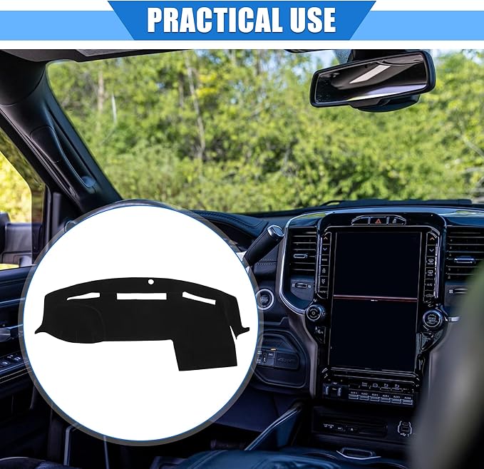 Car Dashboard Cover Compatible for Dodge for Ram 2010-2018, Protective Polyester Black Center Console Interior Trim Dash Cover Mat Pad