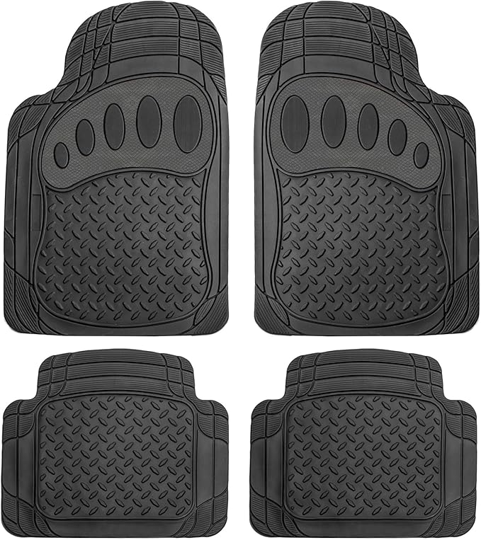 FH Group Automotive Floor Mats Heavy Duty Footprint Design Rubber Floor Mats for Cars,Universal Fit Full Set,Climaproof Floor Mats Trimmable Floor Mats for Most Sedan, SUV, Truck Floor Mats Black