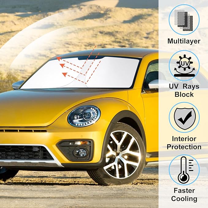 Windshield Sun Shade Custom Fit for 2012-2019 Volkswagen VW Beetle Accessories Foldable Sunshade Sun Blocker Protect Car from Sun Rays & Heat Damage Keep Car Cooler