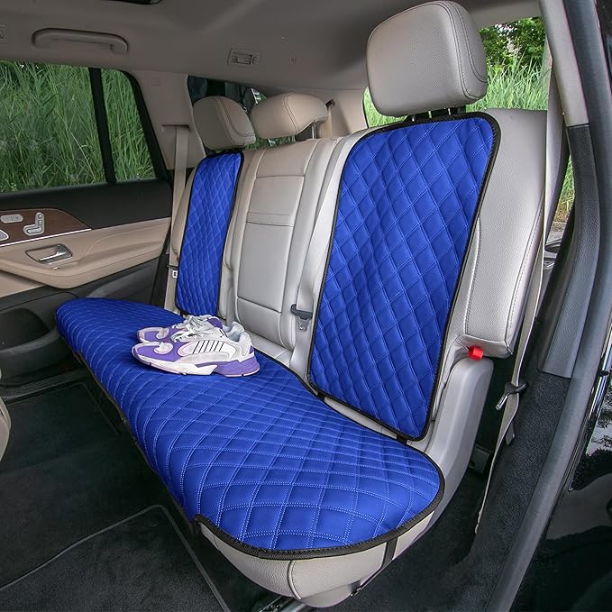 FH Group Car Seat Cover Cushion - Cars Trucks SUV, Faux Leather Car Seat Cushions, Waterproof Car Seat Cover Cushion, Universal Fit Car Seat protector Rear Set Blue
