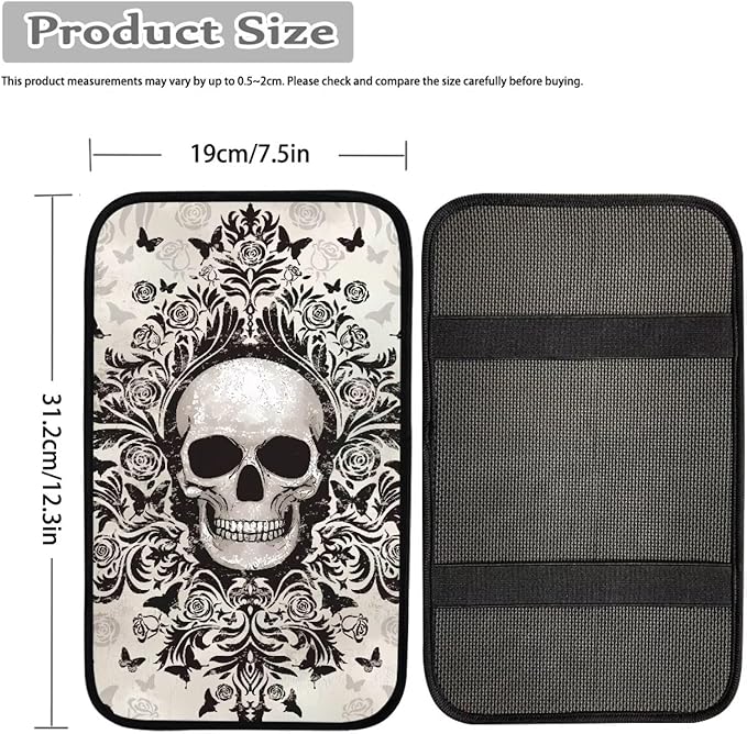 Dreaweet Gothic Skull Car Center Console Cover Universal Fit Scratch Resistant Arm Rest Cover for SUV Sedan Soft Comfort Armrest Cover Center Console Cushion Pad