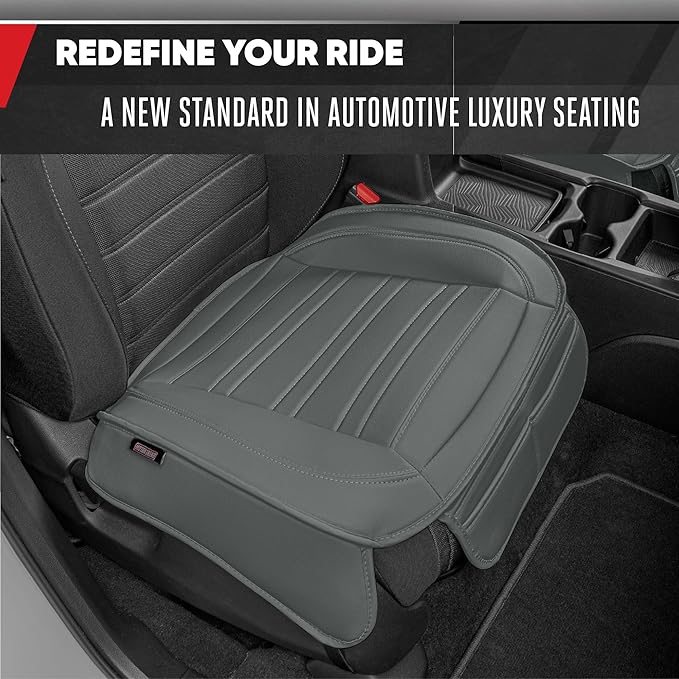 Motor Trend Seat Covers for Cars Trucks SUV, Faux Leather 2-Pack Gray Padded Car Seat Covers with Storage Pockets, Premium Interior Seat Cover