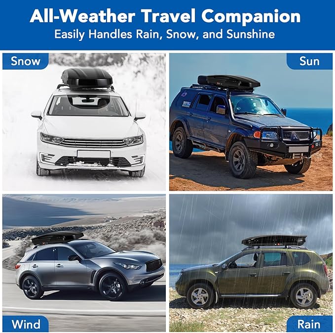 Garvee Heavy Duty Hard Shell Roof Top Cargo Carrier - 69(L) x33(W) x11(H) Waterproof Lockable Storage Box Capacity 165 Lbs 17 Cu Ft - Tool-Free Install- Fits SUV, Truck, Van