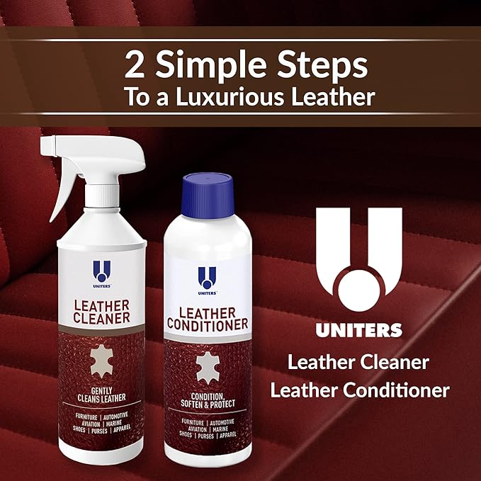 UNITERS Leather Cleaner and Conditioner Foam Solution Cream Bundle, for use of Leather Furniture, Car Interior, Apparel, Boots, Shoes, Bags, and More