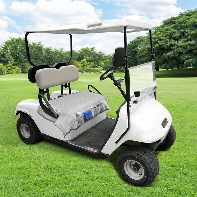 Golf Cart Seat Covers Cooling Ice Silk Golf Cart Seat Blanket for EZGO TXT RXV/Club Car DS Precedent Front Seat 4 Pockets Seat Blanket for 2-Person Seats, Keeps Seat Cool and Clean Gray