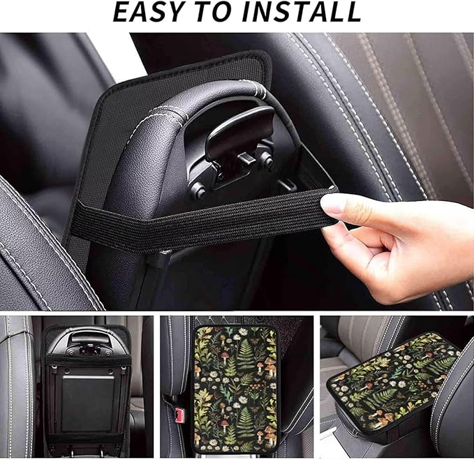 Car Armrest Cushion Pad Mushroom Center Console Cover Boho Green Car Accessories Interior Organizers Auto Center Console Arm Rest Covers