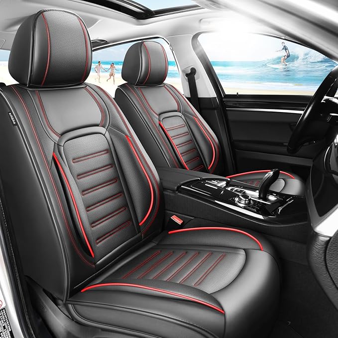 Fit Tucson Premium Leather Car Seat Covers Compatible with Hyundai Tucson 2010-2024 2026, Breathable, Wear Resistant, Airbag Compatible, All-Weather & Full Coverage, Full Set Red Line Black