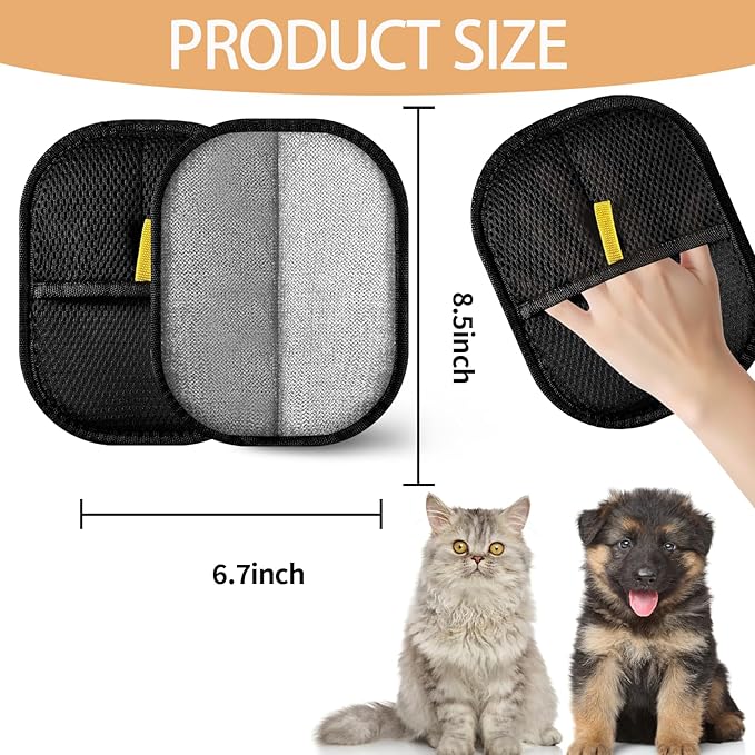 Kivori Pet Grooming Gloves, for Dogs and Cats Hair Removal Reusable Cleaning Brush Electrostatic Fur Mitts for Furniture Bedding Sofa (2PCS)