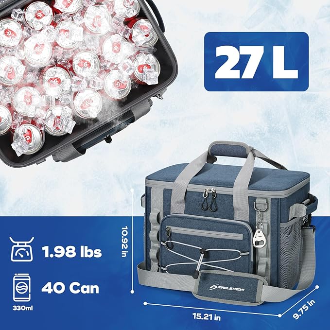 Maelstrom Soft Sided Cooler Bag, 30/40 Can Collapsible Insulated Ice Chest, Large Leakproof Portable Storage for Camping, Travel, Kayaking & Beach