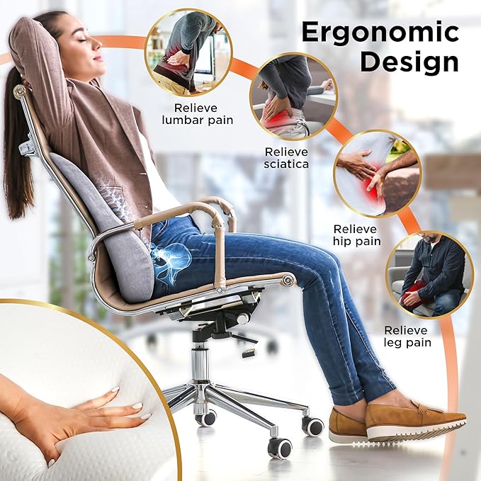 BLACK+DECKER Memory Foam Lumbar Support Pillow with Cooling Gel – High Back Lumbar Cushion for Office, Car, Wheelchair & Airplane – Ergonomic, Pain Relief, Adjustable Strap, Washable Cover,Grey/Black