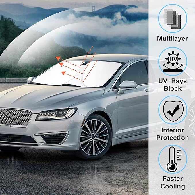 Windshield Sun Shade Custom Fit for 2013-2020 Lincoln MKZ Accessories Foldable Sunshade Sun Blocker Protect Car from Sun Rays & Heat Damage Keep Car Cooler