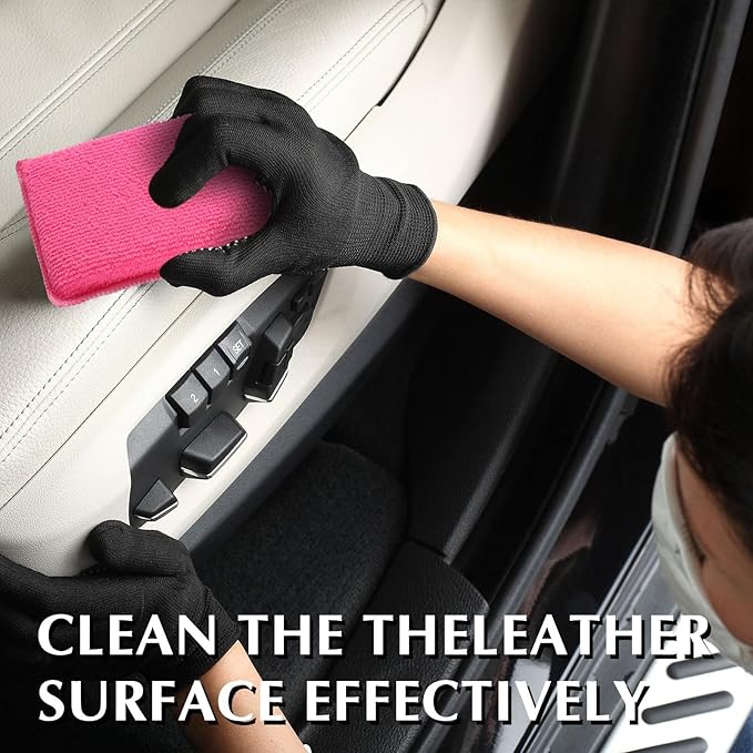 Mudder 12 Pcs Car Interior Scrubbing Sponge 5'' x 3'' Fiber Car Wax Applicator pad Household Cleaning Sponges for Leather Seat Couch Cleaning (Pink White)