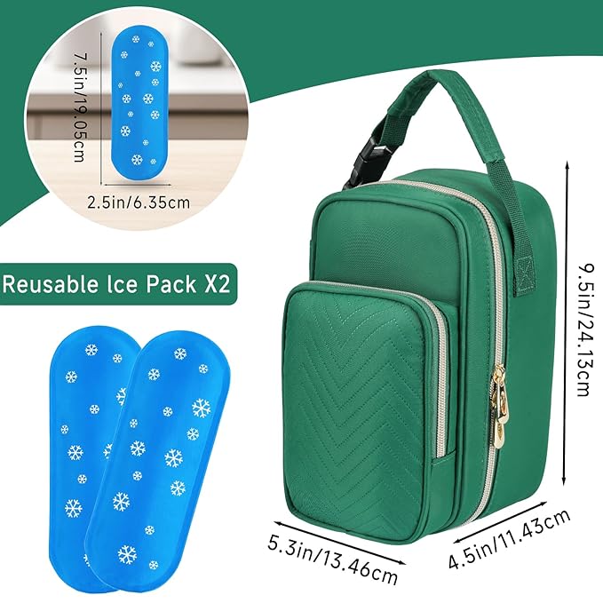 Breastmilk Cooler Travel Bag with Ice Pack,Portable Breastmilk Cooler Bag with Buckle Handle,Insulated Breastmilk Storage Bag Cooler,Green
