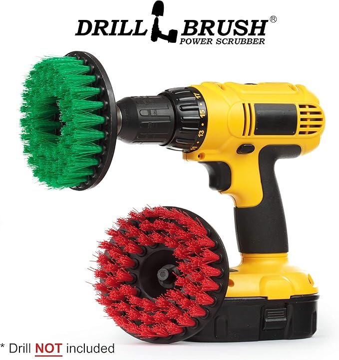 Drill Brush - Cleaning Supplies - Medium and Stiff Bristle Brush Kit - Spin Brush - Grout Cleaner - Tile, Counter-tops, Stove, Oven, Sink, Trash Can, Floors - Concrete Swimming Pools, Garden Fountains
