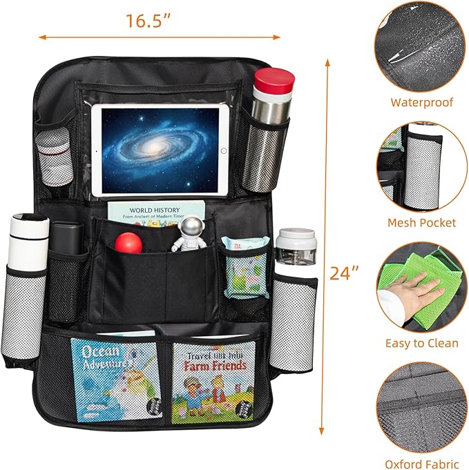 2 Pack Car Organizer Backseat, Car Back Seat Organizer Protector with 12 Storage Pockets, Waterproof Back of Seat Car Storage Organizer Kick Mats for Kids Baby