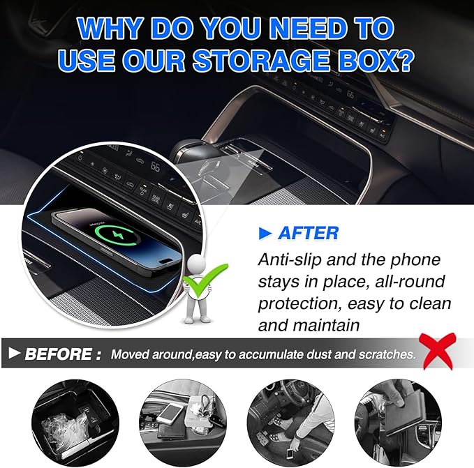 Autorder Wireless Charging Anti-Slip Mat for 2024-2026 Mazda CX-90 CX90/2025-2026 CX-70 CX70 Accessories Anti-Dust Center Console Protective Pad Silicone Wireless Charging Pad for CX90 CX70
