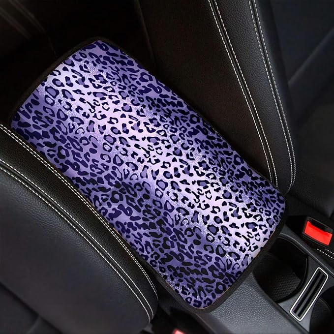 Purple Leopard Car Center Console Cover Armrest Pad Cover Universal Car Arm Rest Seat Storage Box Mat Wear Resistant Non Slip Interior Accessories