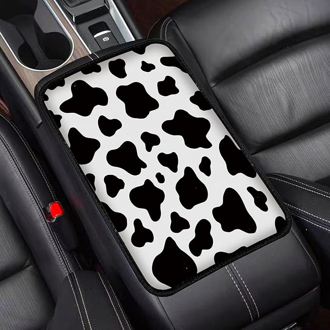 Universal Fit Center Console Armrest Cover - Soft, Stylish & Washable Pad for Car, Truck, SUV and RV, All-Day Comfort, Enhanced Protection - Brown Marble Pattern Design (Cow Pattern)