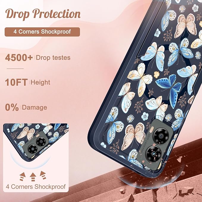 for Moto G 5G 2024 Case - Compatible with MagSafe Women Girls Cute Magnetic Protective Phone Cover Kawaii Girly Blue Butterfly Heavy Duty Shockproof Design for Motorola Moto G 5G 2024 Cases