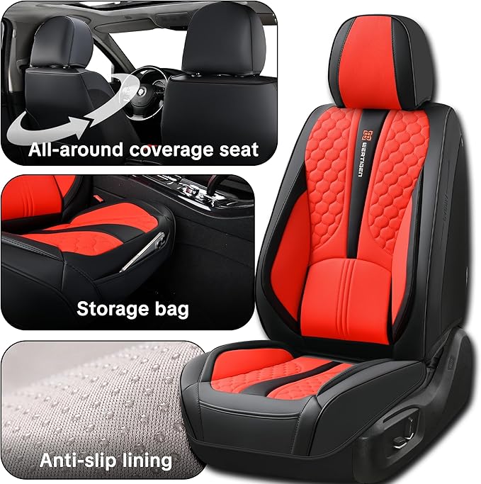 Red Car Seat Covers for Ford Bronco Sport 2021-2025 Car Seat Cover, Premium Leather, 5 Seats Full Set, Waterproof, with Lumbar Support, Protect and Upgrade Seats