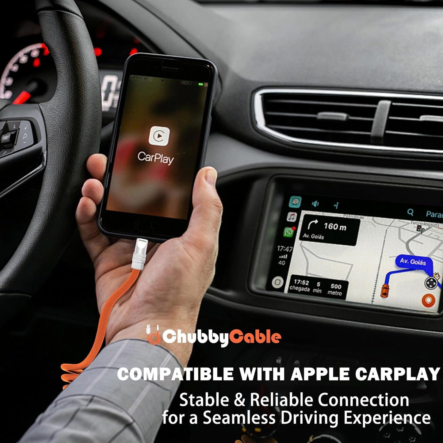 chubbycable Curly Chubby - Retractable Fast Charging Cable 240W Coiled Charger Cord for Car Durable USB-C Cable for Phones, Tablets and More, Orange, USB-A to Type-C, 1.3FT-2.3FT