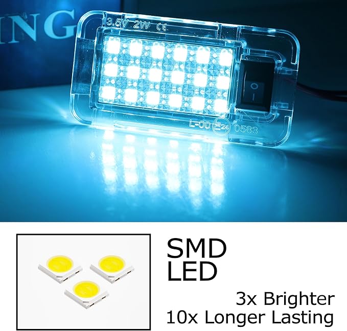 iJDMTOY Super Bright 2W High Power Aqua Ice Blue Full LED Trunk Cargo Area Light w/Switch Compatible with Lexus, Compatible with Toyota, Powered by 18-SMD LED Diodes