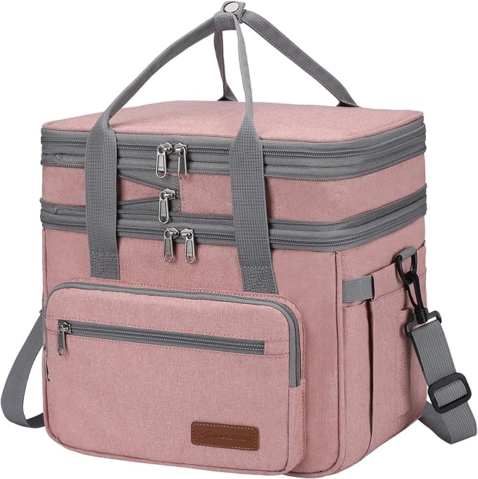 Maelstrom Lunch Box, 23L Insulated Lunch Bag, Expandable Double Deck Cooler Bag, Lightweight Leakproof Tote Bag With Side Tissue Pocket, Suit For Men and Women (E. Pink)