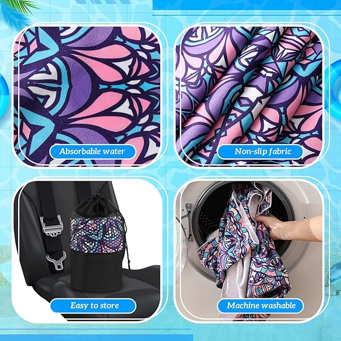 2 Pack Car Seat Towel Covers with Storage Bag 63 x 32 Inch Athletic Running Towel Seat Sweat Washable Non Slip Cover Gift for Car Outdoor Sport Activities (Retro Kaleidoscope)