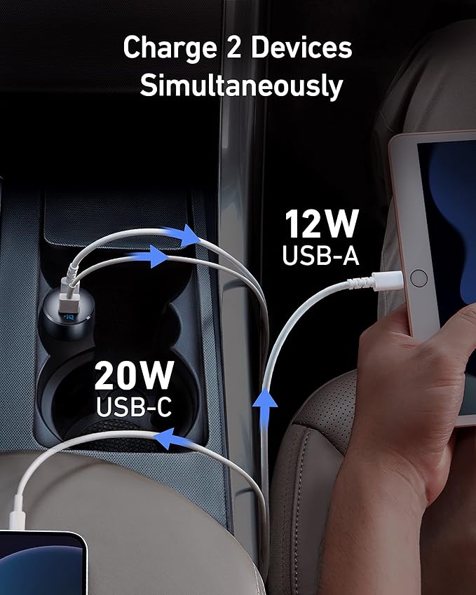 Anker USB C Car Charger, Compact 32W 2-Port, LED Indicator Type C Charger with 20W Power Delivery & 12W PowerIQ, Compatible with iPhone 15 14 13 12 Series, Pixel 3 2 XL, iPad Pro & More Devices