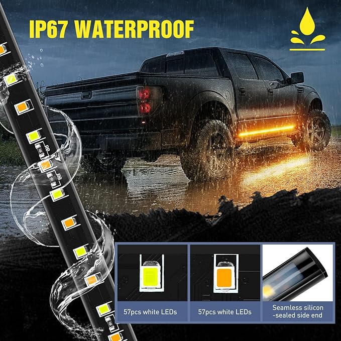 Nilight 48inch Truck LED Running Board Lights 2 PCS Side Maker Light with White Courtesy & Sequential Amber Turn Signal Lighting Strips Kit for Trucks Pickup SUV
