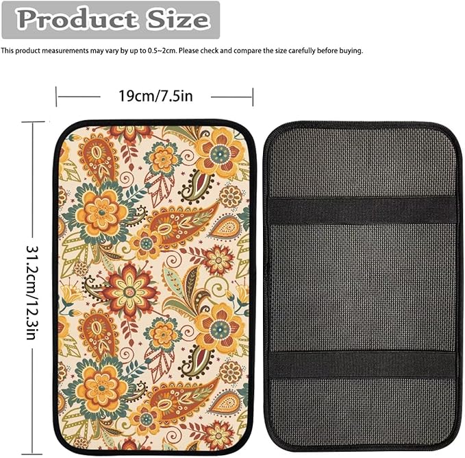 Dreaweet Bohemian Floral Arm Rest Cover for Car Women Soft Anti Slip Armrest Cover Center Console Cushion Pad Boho Car Accessories Universal Fit Most Cars SUV Sedan