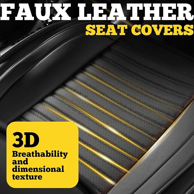 LINGVIDO Front Car Seat Covers, Faux Nappa Leather, Airbag Compatible and Waterproof Protectors for Sedans SUVs, Breathable Anti-Slip Interior for Commuters and Rideshare, Black