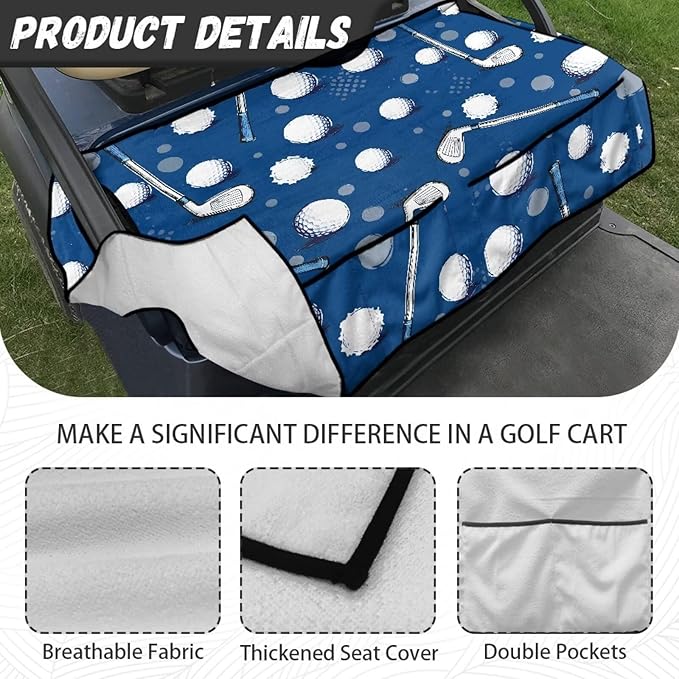 Biyejit Golf Cart Seat Covers with 4 Pockets Golf Cart Seat Towel Blanket Fits 2-Seat Golf Carts, Golf Cart Accessories