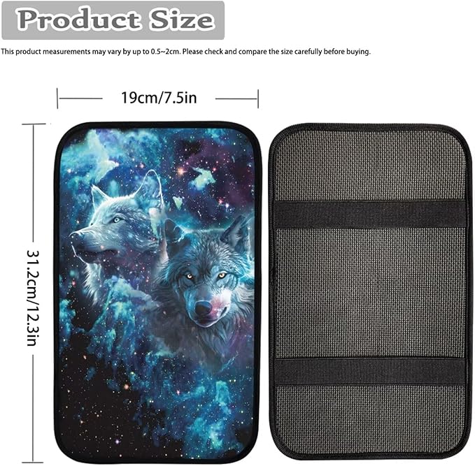 Blue Galaxy Wolf Print Center Console Cover for Men,Fashion Armrest Cover Pad for Cars SUV Sedan