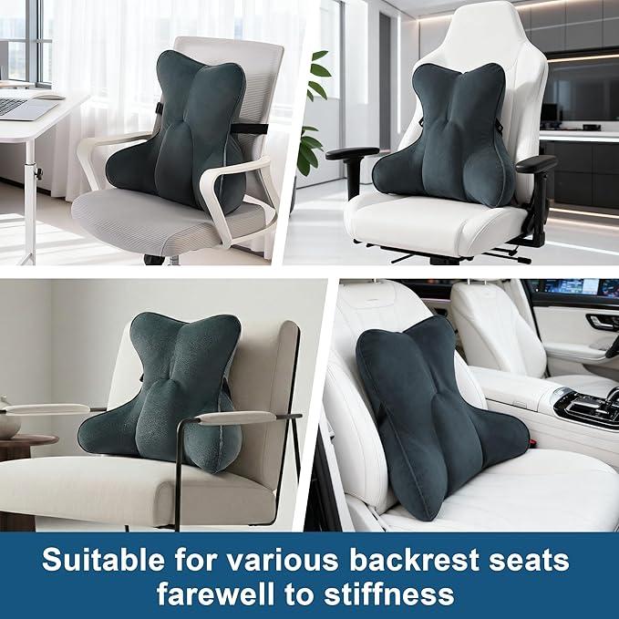 Lumbar Support Pillow(Pat. Pend) for Lower Back Pain Relief – Multi-Functional Ergonomic Lumbar Cushion, Reading Pillow for Office Chair, Car Seat & Sofa,Charcoal Gray