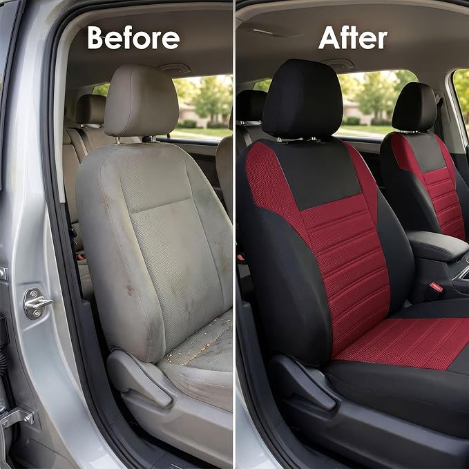 FH Group Automotive Car Seat Covers Front Set Premium 3D Air Mesh Front Seat Covers, Airbag Compatible Universal Fit Interior Accessories for Cars Trucks and SUVs - Burgundy